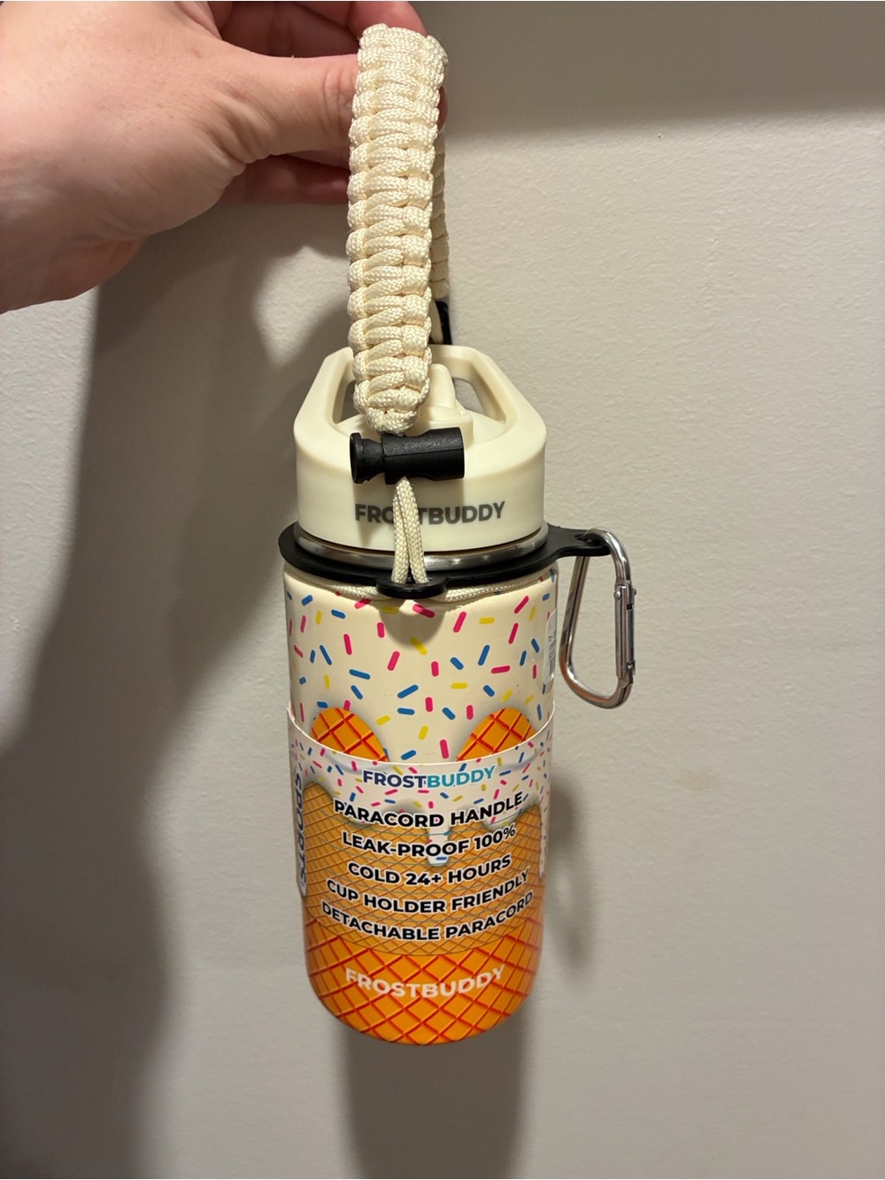 Frost Buddy 16 oz. Cream Paracord Handle Insulated Bottle - Sprinkles Design
